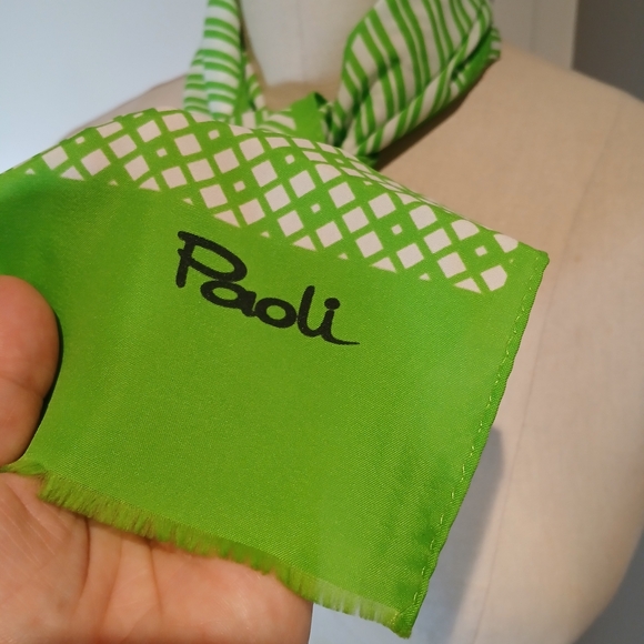 Vintage Paoli Green and White Patterned Scarf - Picture 4 of 6